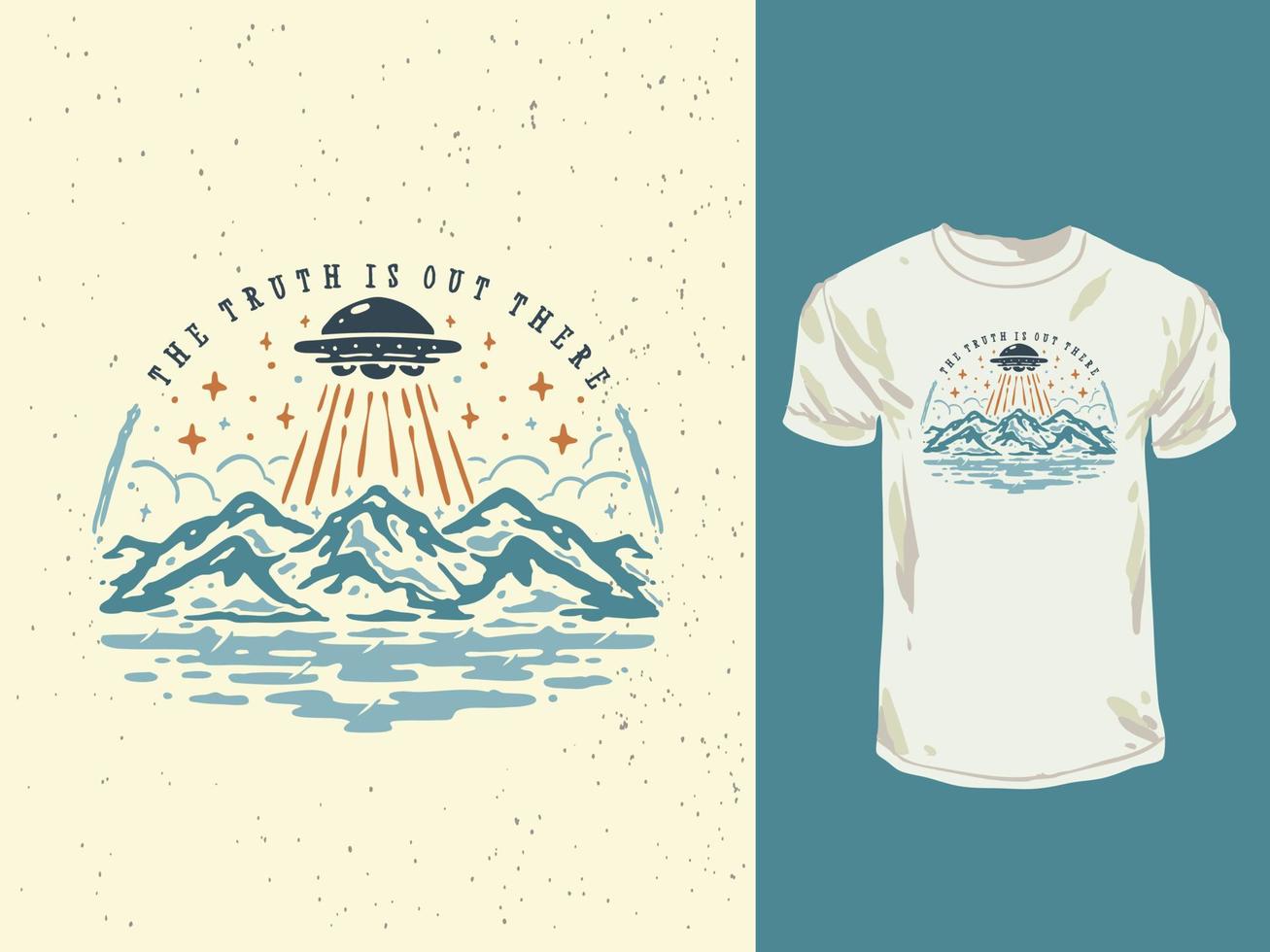 Ufo flying on the mountain vintage illustration vector
