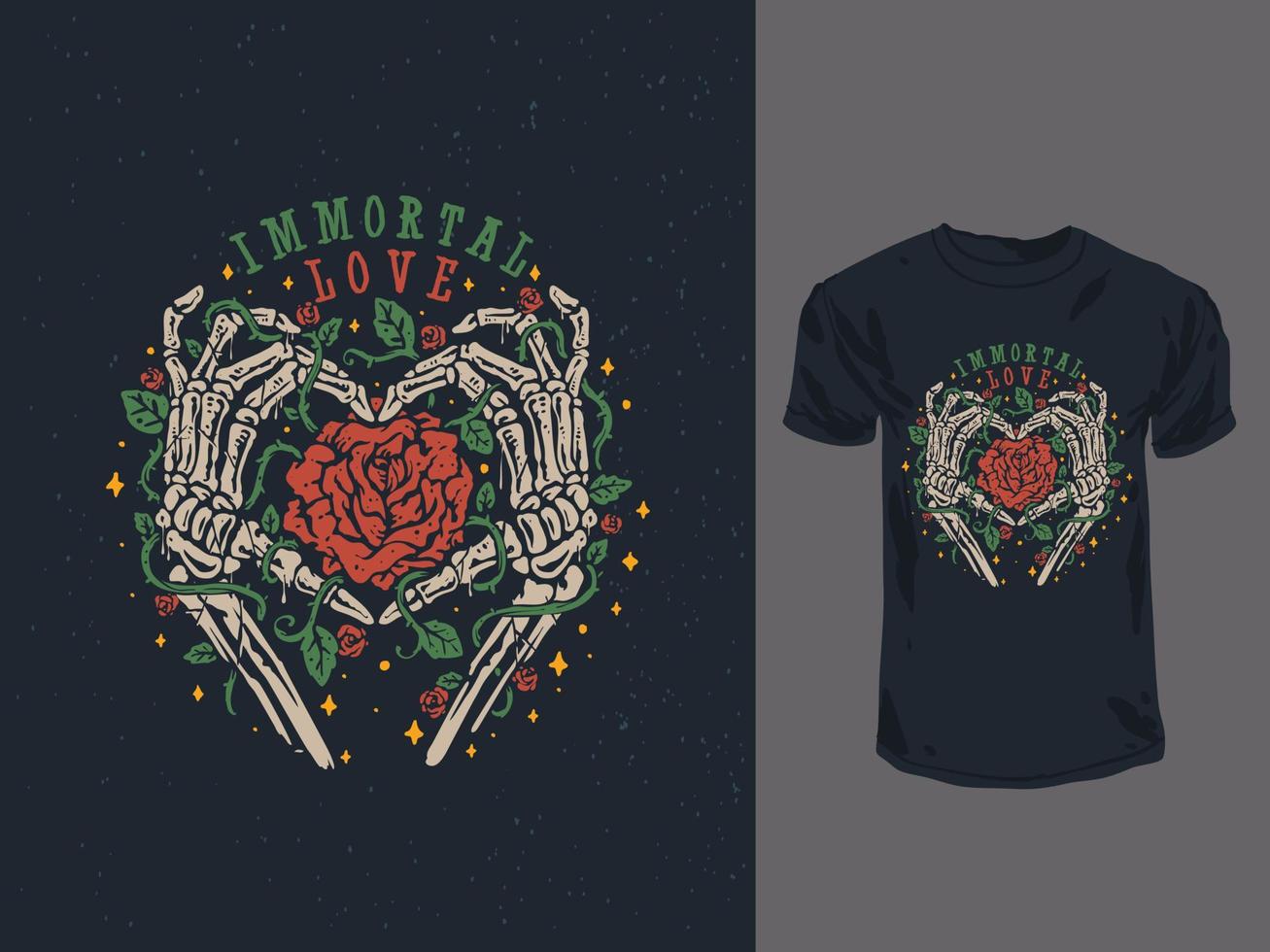 diseño de camiseta dibujada a mano de calavera de amor eterno vector