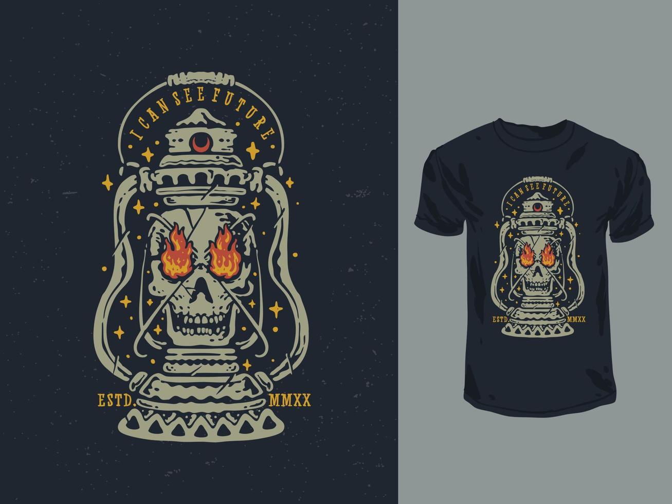 ilustración de camiseta de linterna de calavera vintage vector