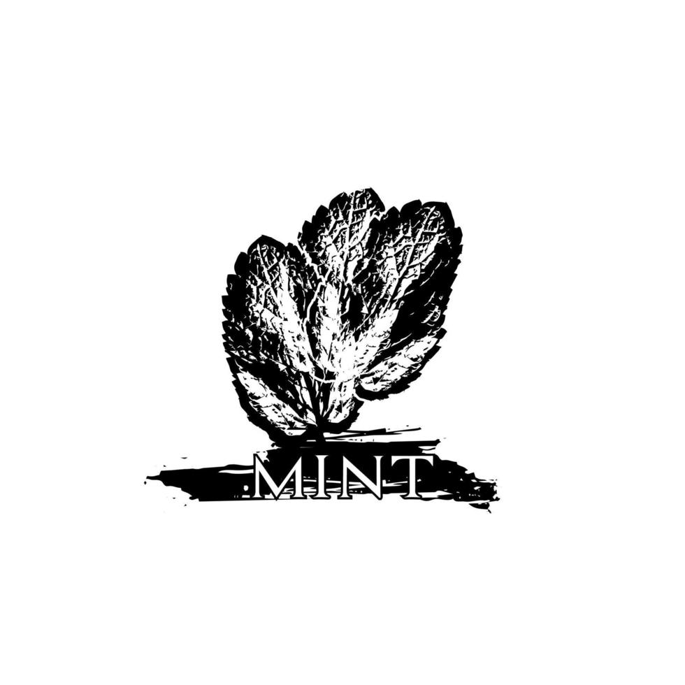 mint leaf logo design on black and white background vector