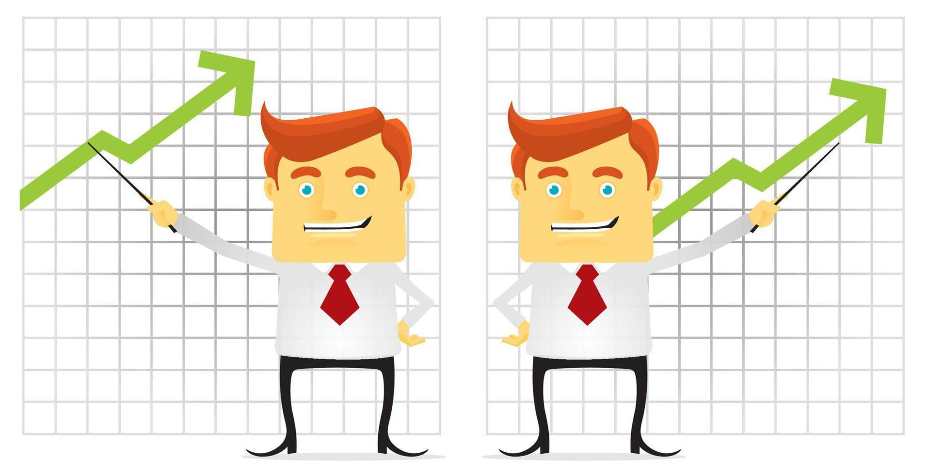 hombre de negocios que presenta un gráfico de barras vector