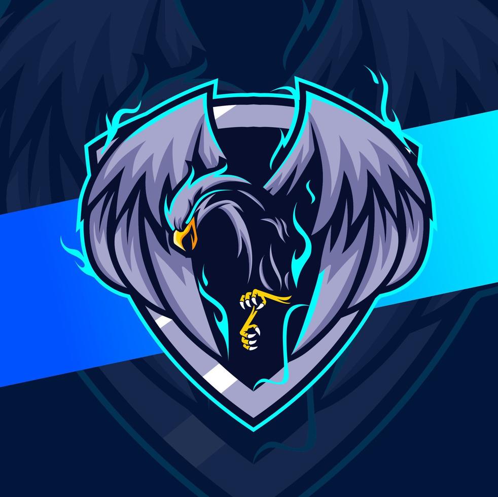 flying phoenix eagle bird with blue fire mascot character esport design for gamer team and sport logo design vector