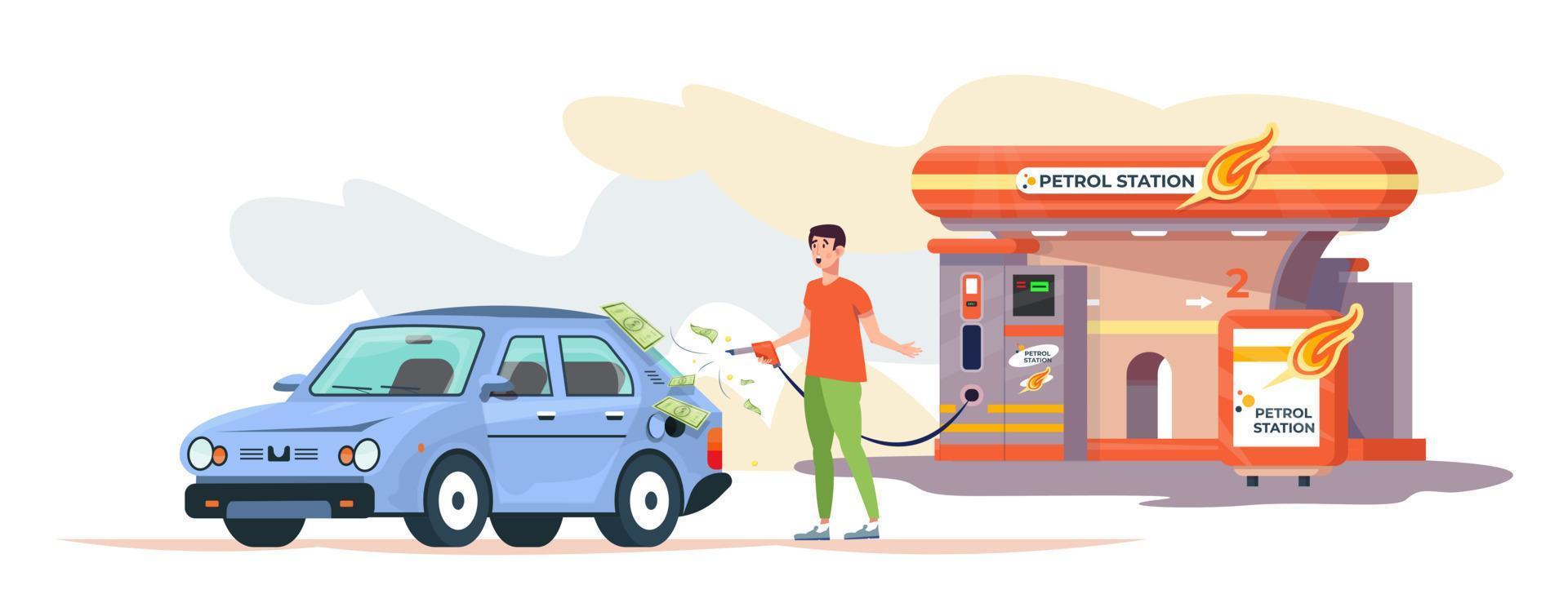 aumento del precio del petróleo. aumento del costo del barril. estación de petroleo. concepto de aumento del costo del gas. ilustración vectorial plana. vector