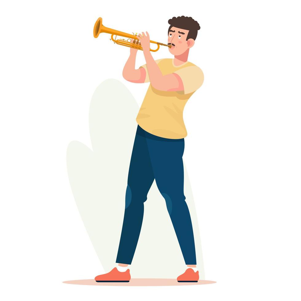 Man playing a trumpet. Trumpet player. Musician flat vector