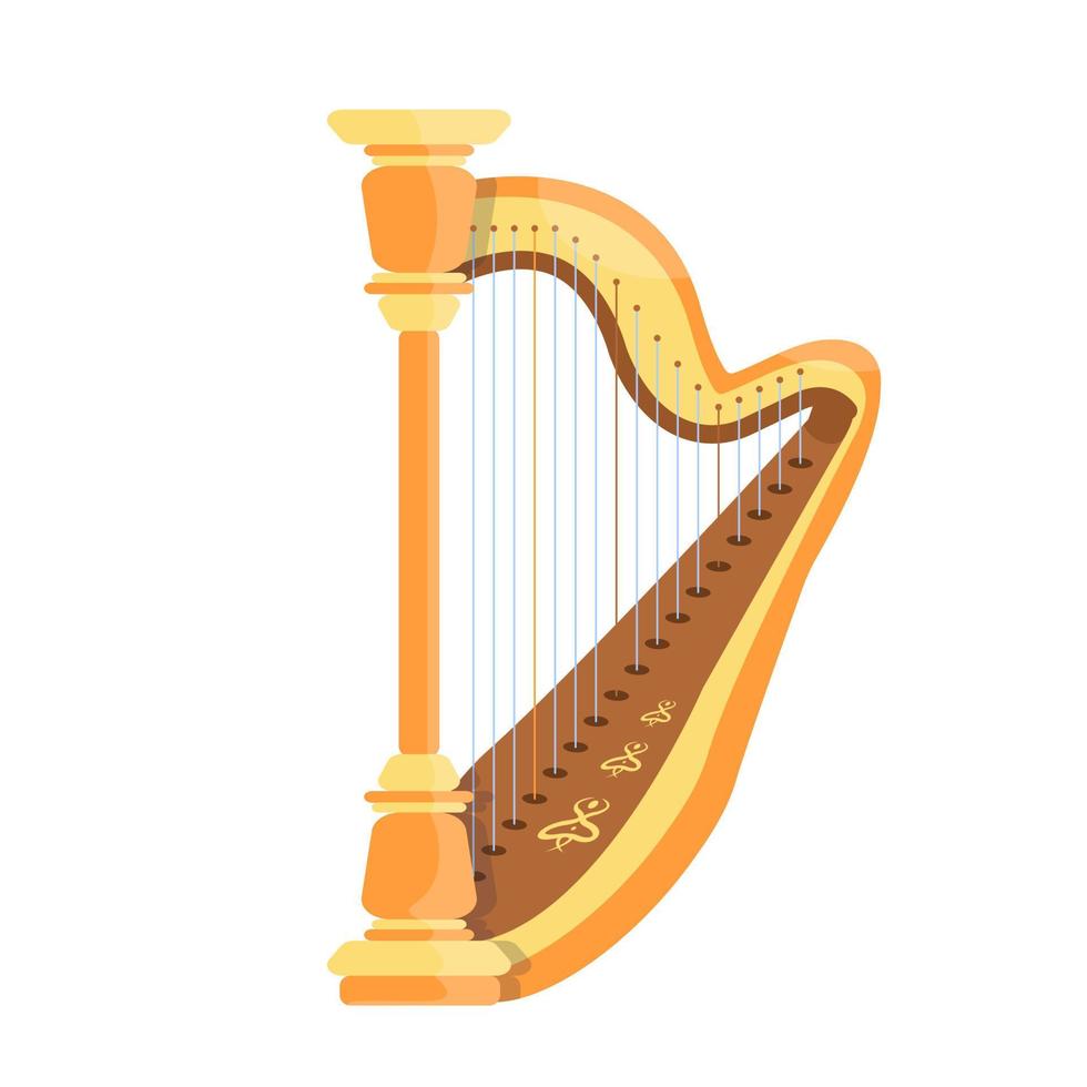 arpa aislada. instrumento musical de cuerda. música clásica. ilustración vectorial plana. vector