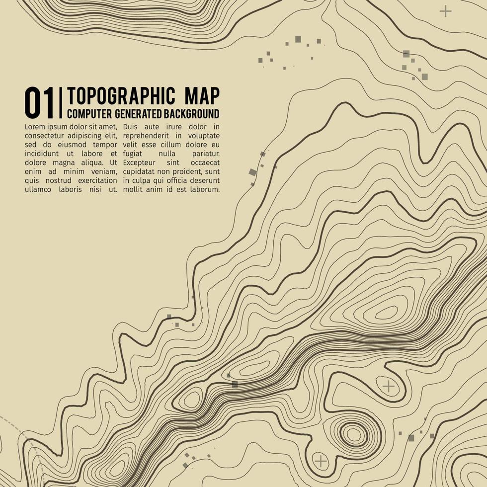 Fondo de mapa topográfico con espacio para copiar. Fondo de contorno de mapa de topografía de línea, ilustración de vector abstracto de cuadrícula geográfica. ruta de senderismo de montaña sobre terreno.