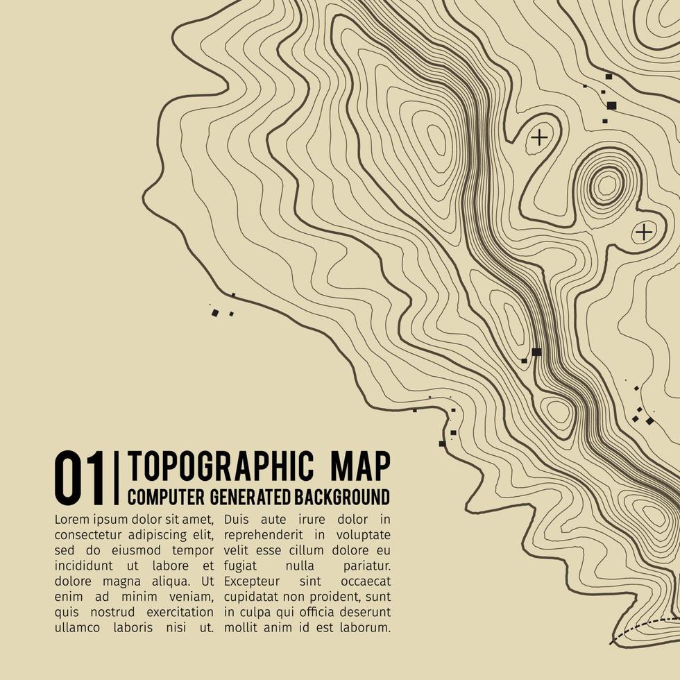 Fondo de mapa topográfico con espacio para copiar. Fondo de contorno de mapa de topografía de línea, ilustración de vector abstracto de cuadrícula geográfica. ruta de senderismo de montaña sobre terreno.
