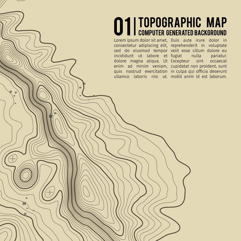 Fondo de mapa topográfico con espacio para copiar. Fondo de contorno de mapa de topografía de línea, ilustración de vector abstracto de cuadrícula geográfica. ruta de senderismo de montaña sobre terreno.