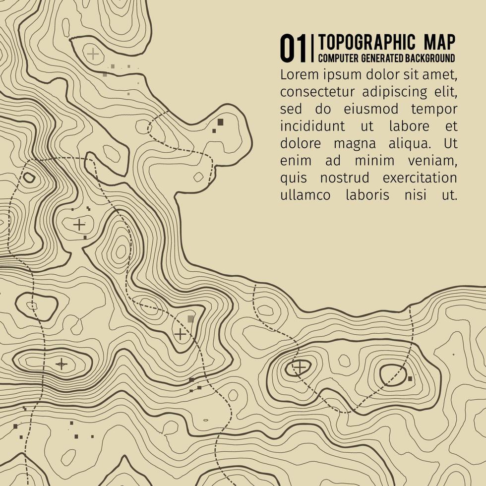 Fondo de mapa topográfico con espacio para copiar. Fondo de contorno de mapa de topografía de línea, ilustración de vector abstracto de cuadrícula geográfica. ruta de senderismo de montaña sobre terreno.