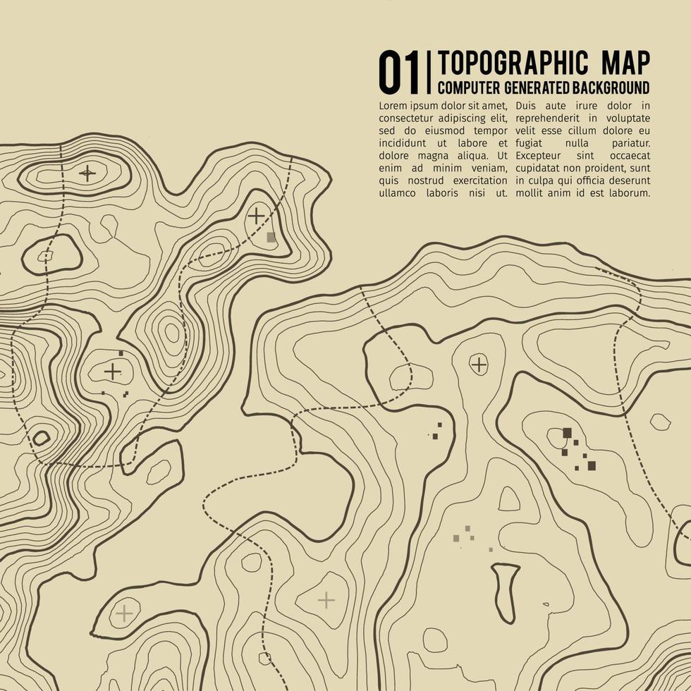 Fondo de mapa topográfico con espacio para copiar. Fondo de contorno de mapa de topografía de línea, ilustración de vector abstracto de cuadrícula geográfica. ruta de senderismo de montaña sobre terreno.