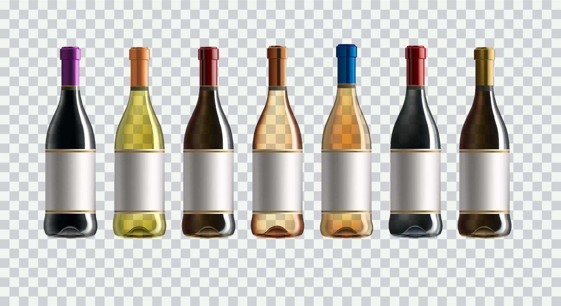 botella de vino tinto. juego de botellas de vino blanco, rosado y tinto. aislado sobre fondo blanco. vector