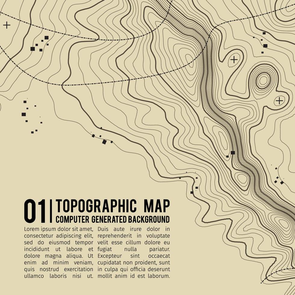 Fondo de mapa topográfico con espacio para copiar. Fondo de contorno de mapa de topografía de línea, ilustración de vector abstracto de cuadrícula geográfica. ruta de senderismo de montaña sobre terreno.