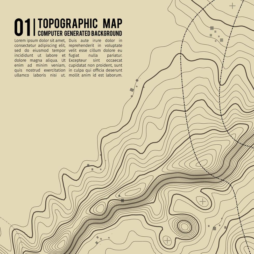 Fondo de mapa topográfico con espacio para copiar. Fondo de contorno de mapa de topografía de línea, ilustración de vector abstracto de cuadrícula geográfica. ruta de senderismo de montaña sobre terreno.