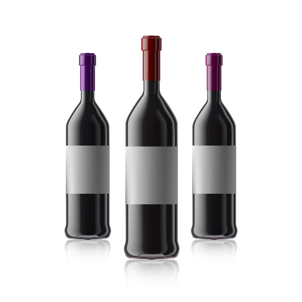 Red wine bottle. Set of white, rose, and red wine bottles. isolated on white background. vector