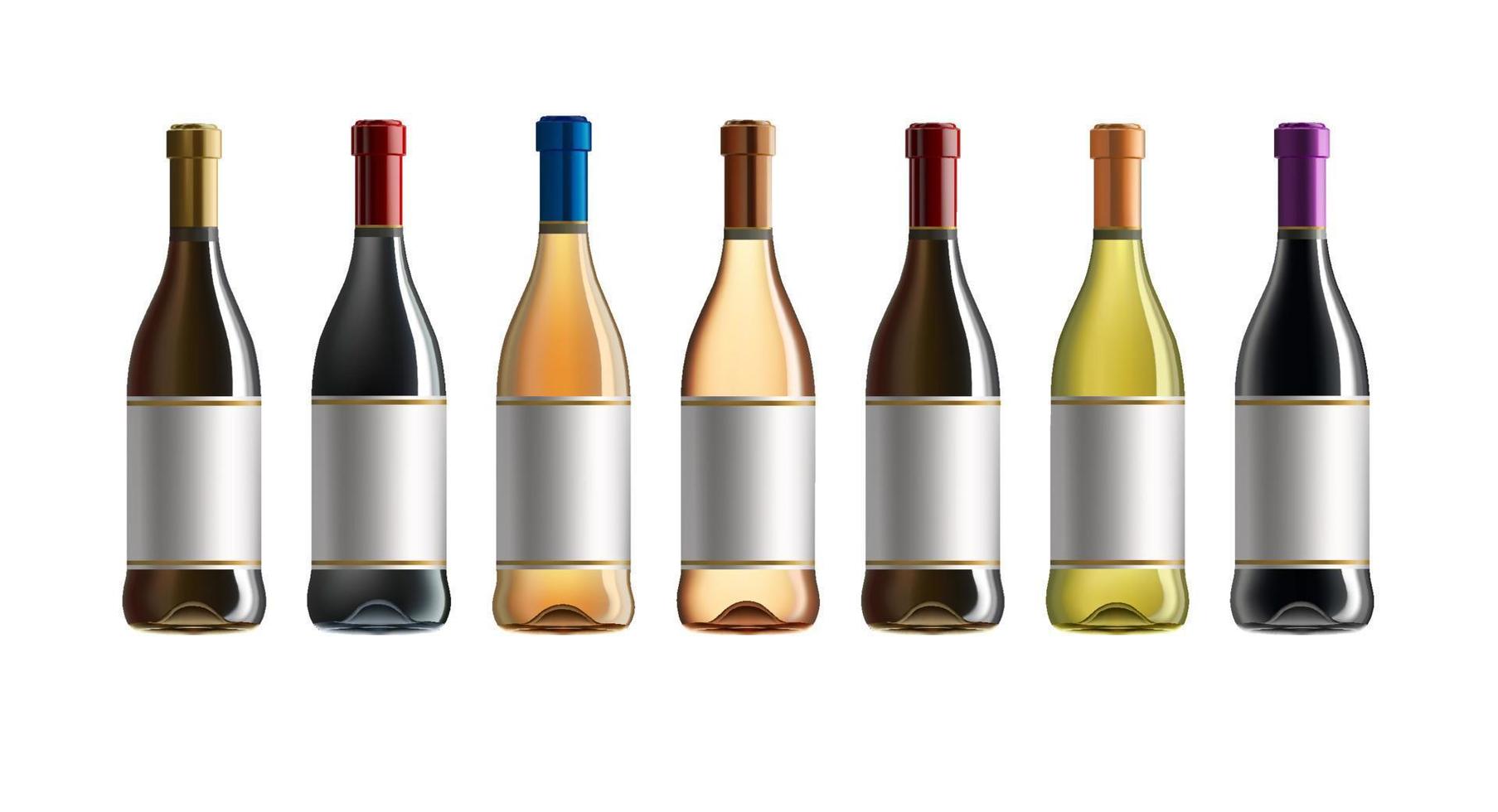 Red wine bottle. Set of white, rose, and red wine bottles. isolated on white background. vector