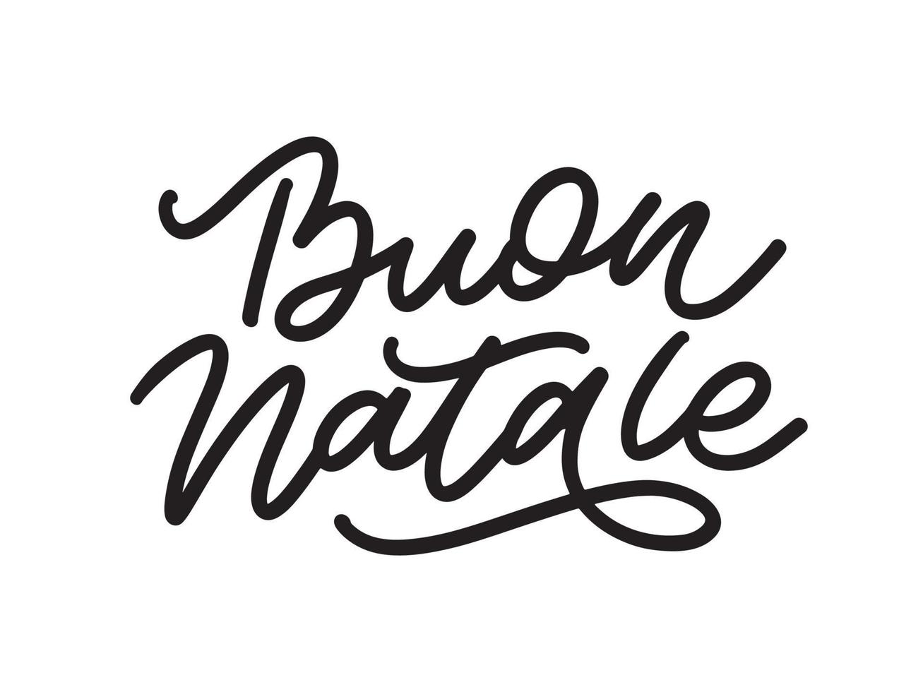 Navidad, tarjeta de felicitación de Buon Natale. Letras de escritura a mano en italiano. Letras de vacaciones. Plantilla de año nuevo. Vector vintage, diseño de tipografía.