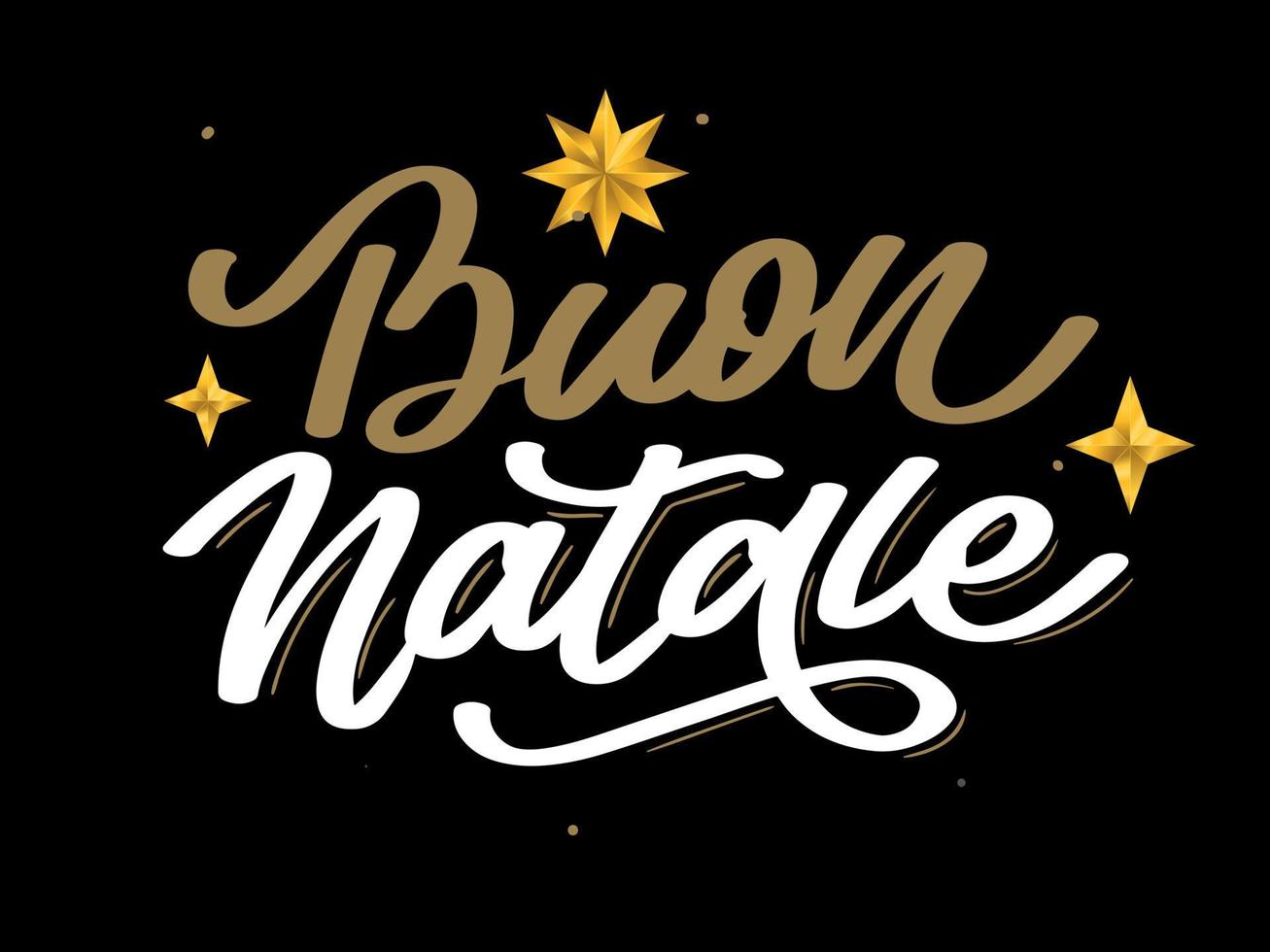 Navidad, tarjeta de felicitación de Buon Natale. Letras de escritura a mano en italiano. Letras de vacaciones. Plantilla de año nuevo. Vector vintage, diseño de tipografía.