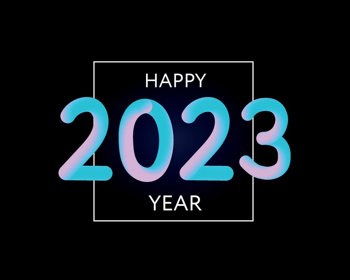 Happy new year 2023 future metaverse neon text neon with metal effect, numbers and futurism lines. Vector greeting card, banner, congratulation poster 3d illustration. Modern trendy electronic light