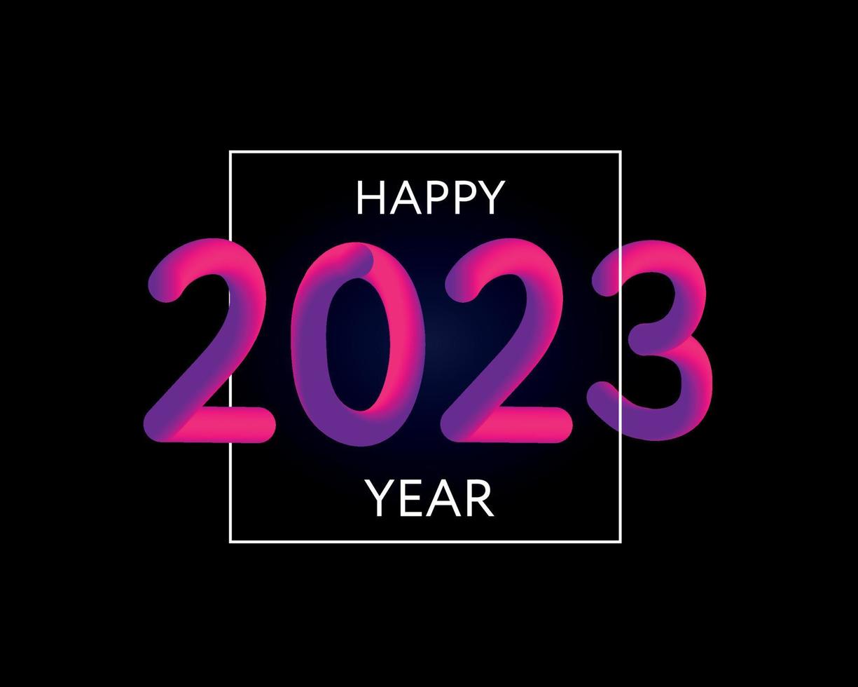 Happy new year 2023 future metaverse neon text neon with metal effect, numbers and futurism lines. Vector greeting card, banner, congratulation poster 3d illustration. Modern trendy electronic light
