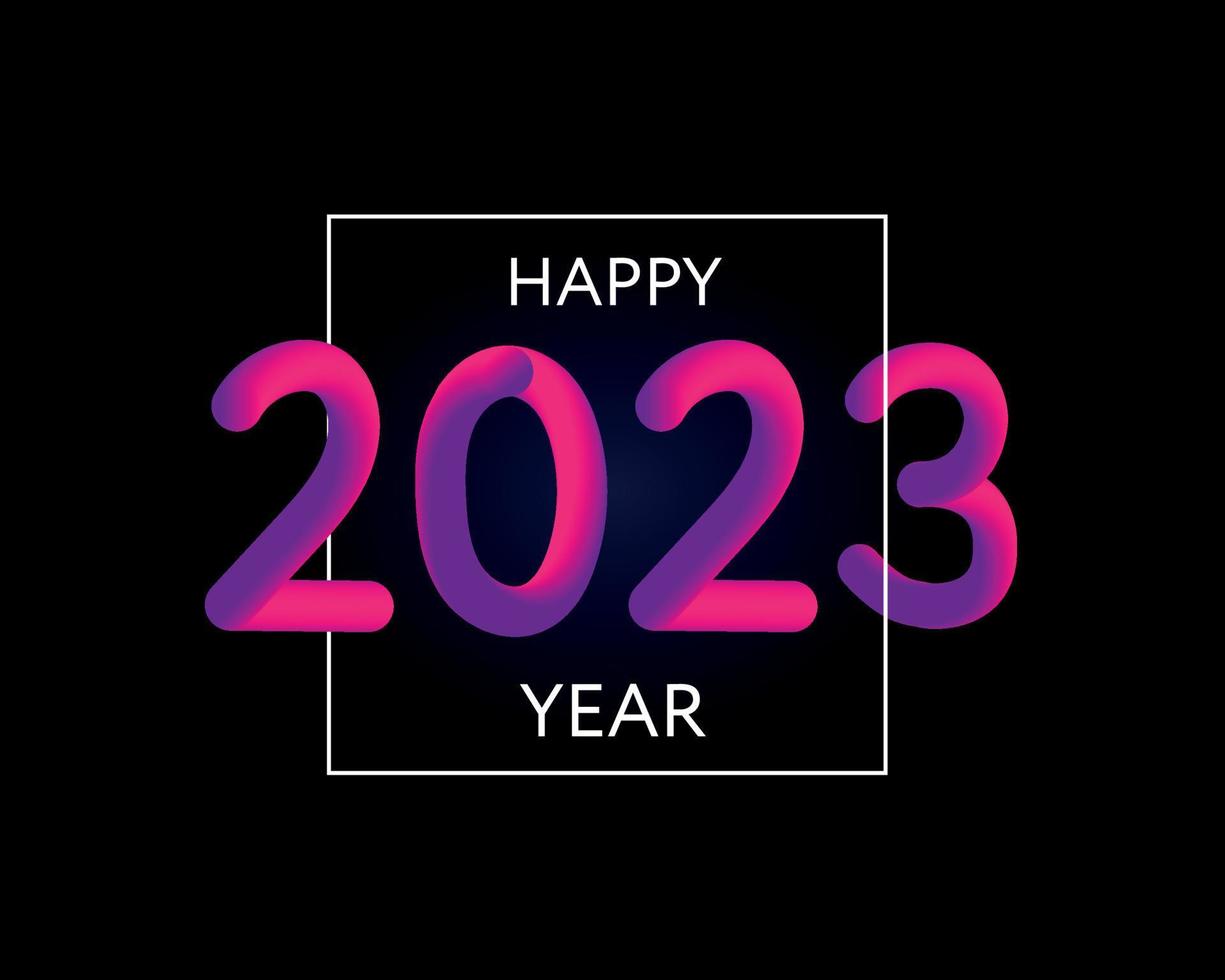 feliz año nuevo 2023 futuro metaverso neón texto neón con efecto metálico, números y líneas de futurismo. tarjeta de felicitación vectorial, banner, cartel de felicitación ilustración 3d. luz electrónica moderna de moda vector