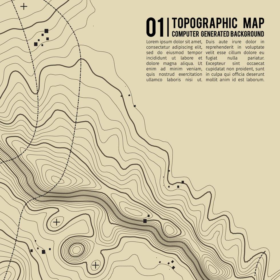 Fondo de mapa topográfico con espacio para copiar. Fondo de contorno de mapa de topografía de línea, ilustración de vector abstracto de cuadrícula geográfica. ruta de senderismo de montaña sobre terreno.