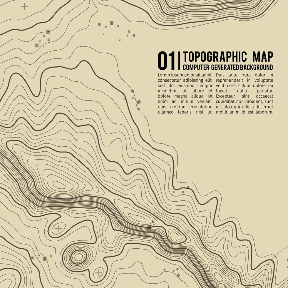 Fondo de mapa topográfico con espacio para copiar. Fondo de contorno de mapa de topografía de línea, ilustración de vector abstracto de cuadrícula geográfica. ruta de senderismo de montaña sobre terreno.