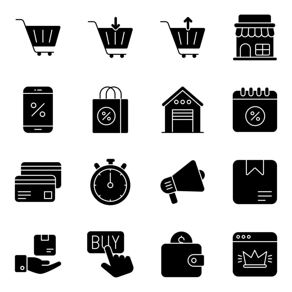 Pack of Shopping Solid Icons vector