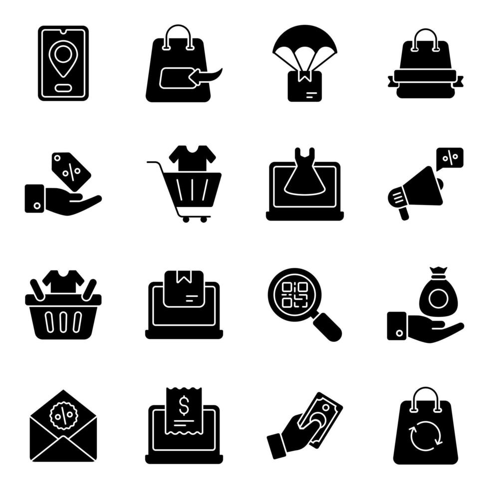 Pack of Shopping and Payment Solid Icons vector