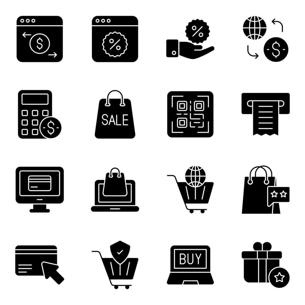Pack of Commerce Solid Icons vector