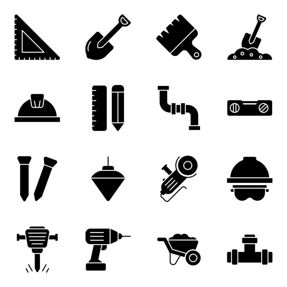Pack of Construction Tools Solid Icons vector