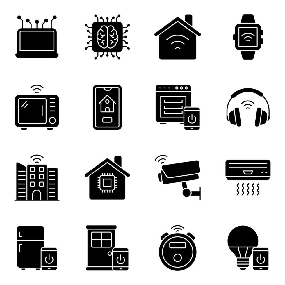 paquete de iconos sólidos de tecnología inteligente vector