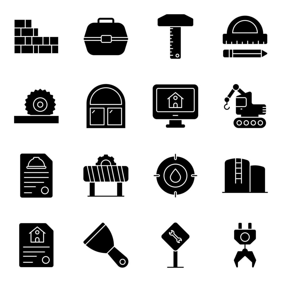 Pack of Construction Accessories Solid Icons vector