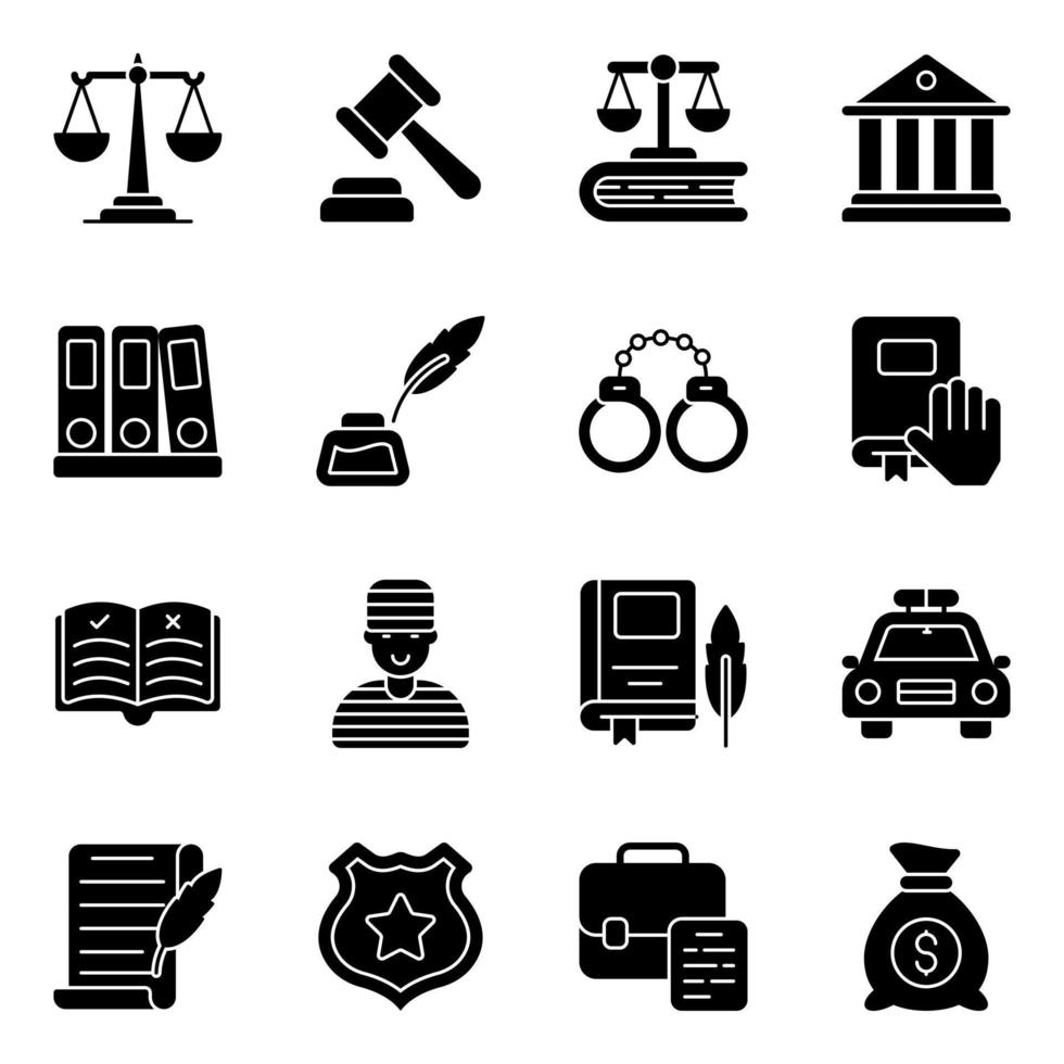 paquete de iconos sólidos de justicia vector