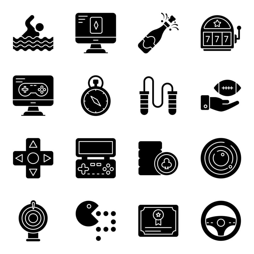 Pack of Sports and Video Games Solid Icons vector