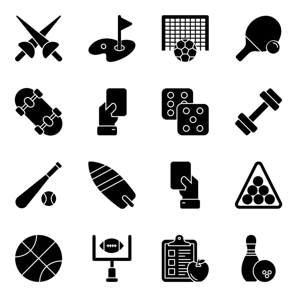 Pack of Sports Tools Solid Icons vector