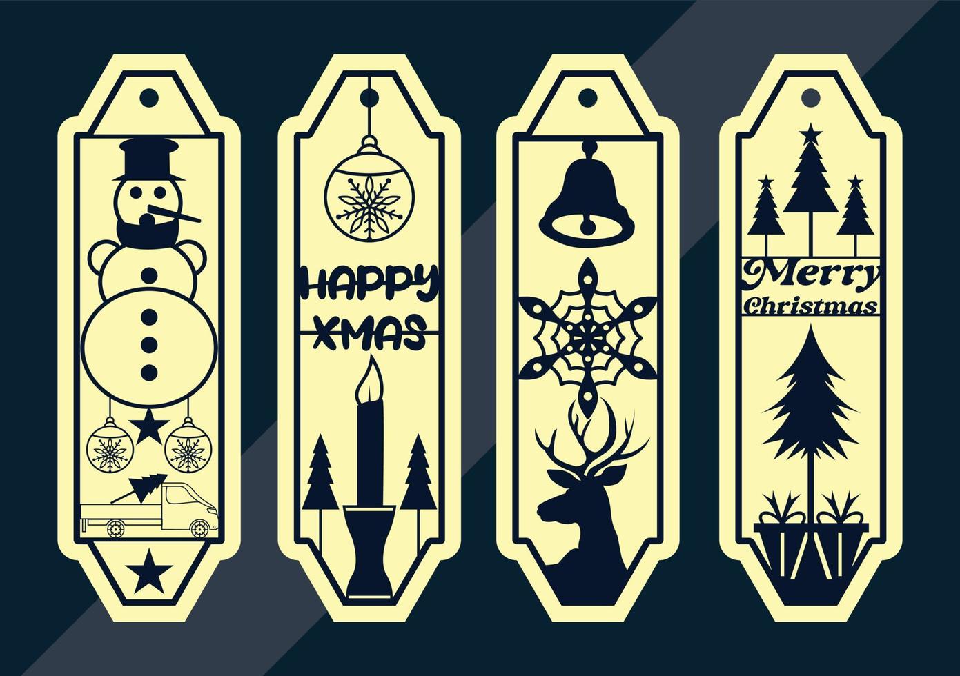 Laser cut panel set with christmas bookmark design, vector
