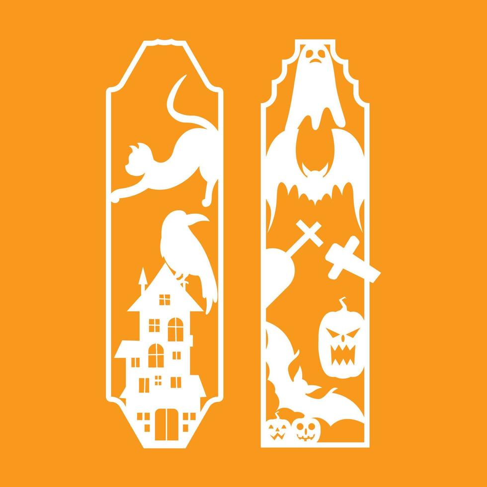 Laser cut panel set with halloween bookmark design, vector