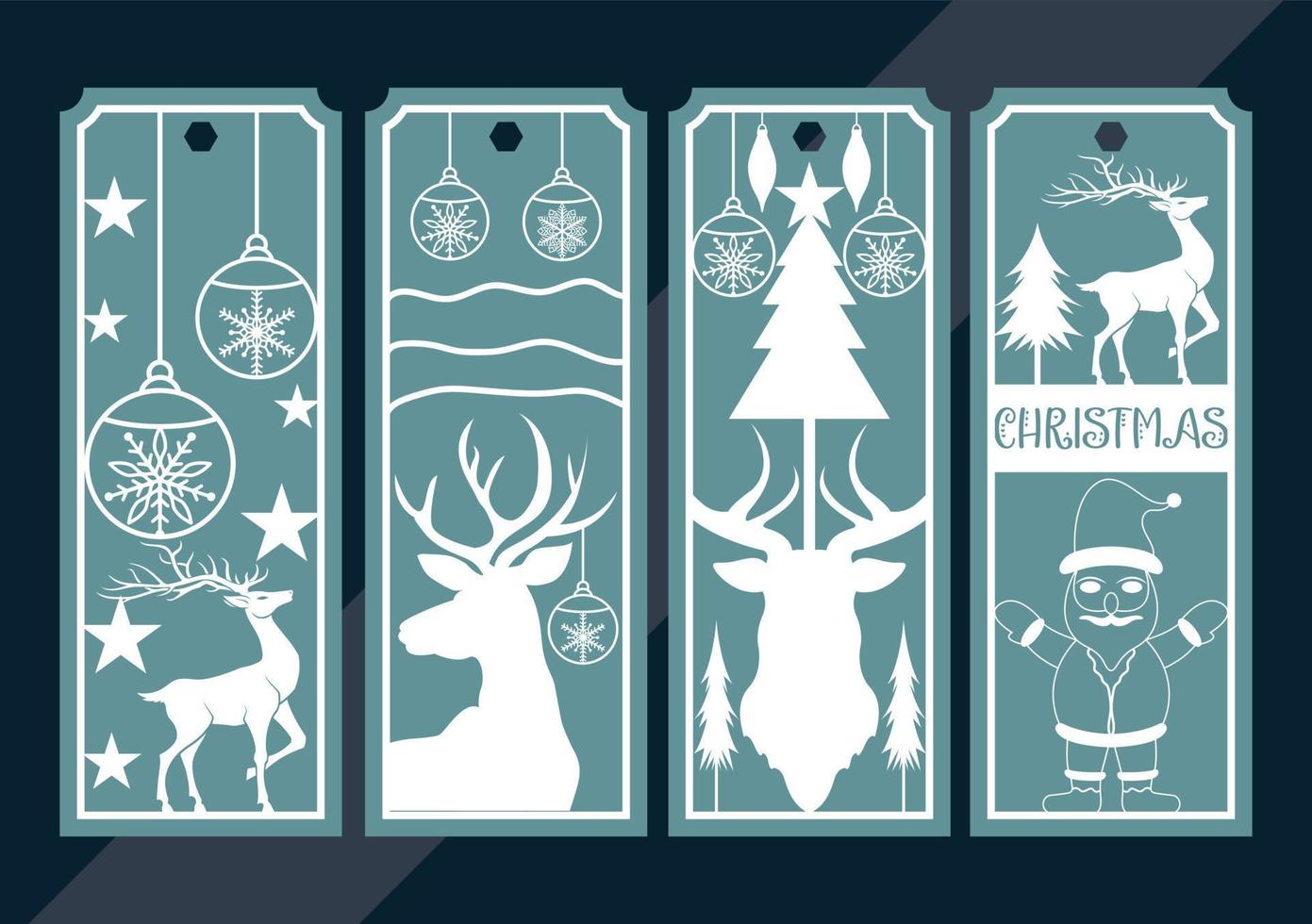 Laser cut panel set with christmas bookmark design, vector