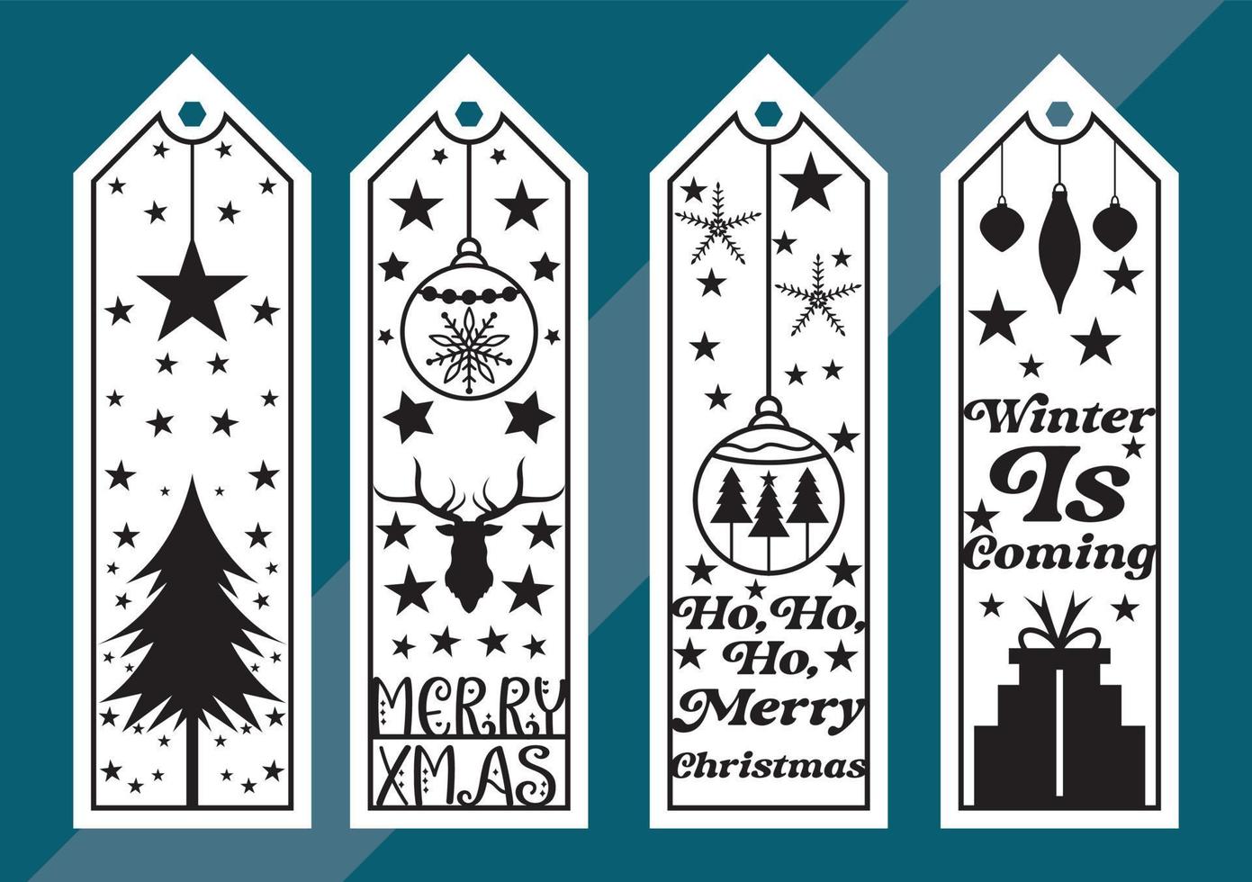 Laser cut panel set with christmas bookmark design, vector