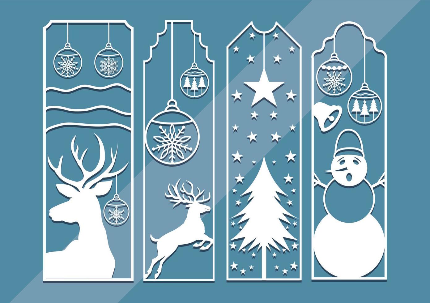 Laser cut panel set with christmas bookmark design, vector