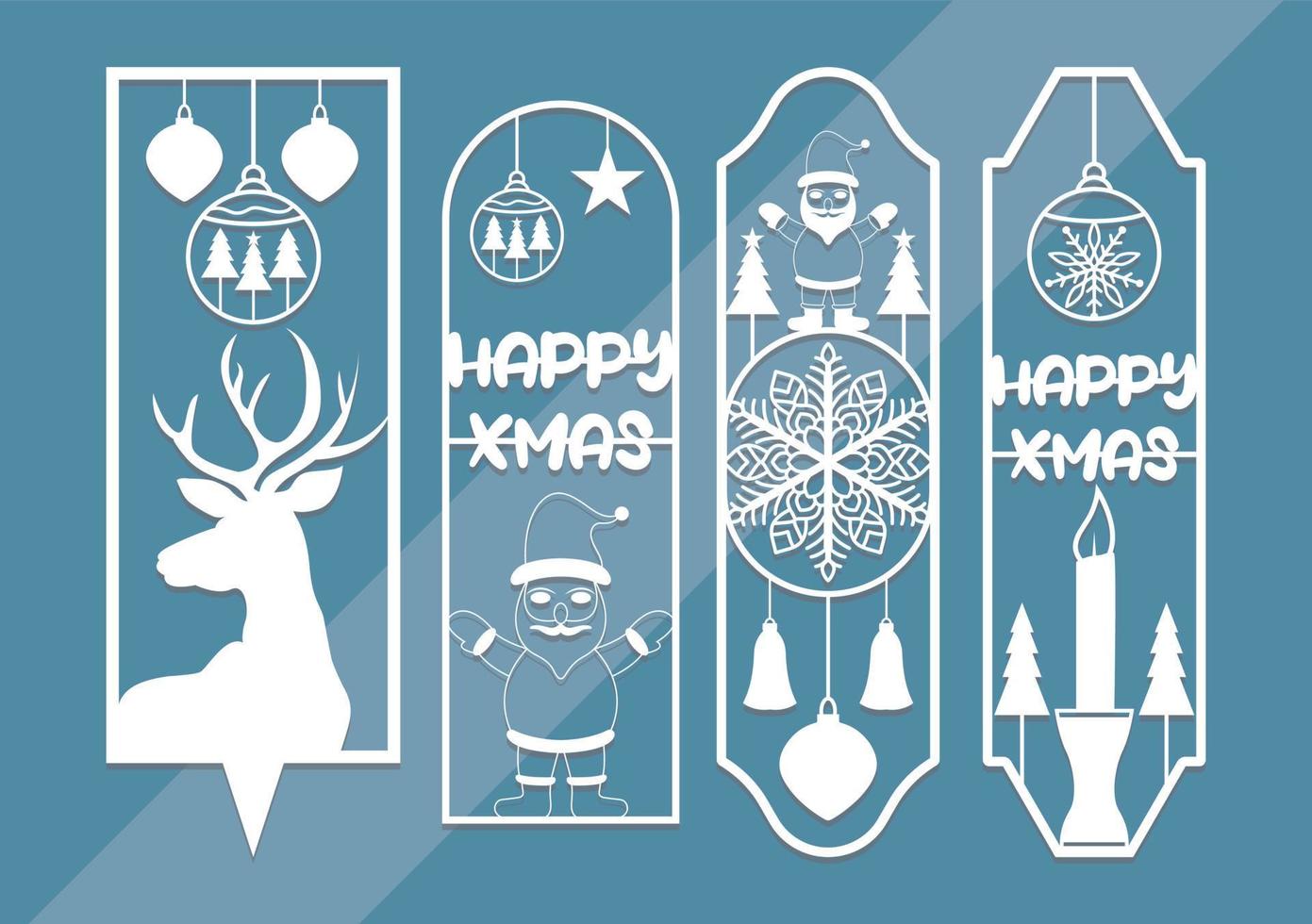 Laser cut panel set with christmas bookmark design, vector