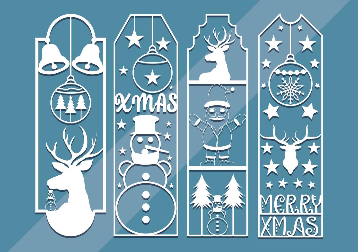 Juego de paneles cortados con láser con diseño de marcapáginas de Navidad, vector