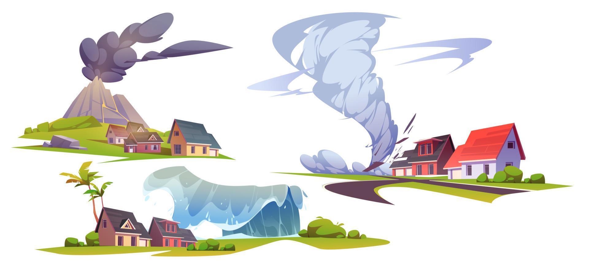 Natural disasters, volcano, tsunami and tornado vector