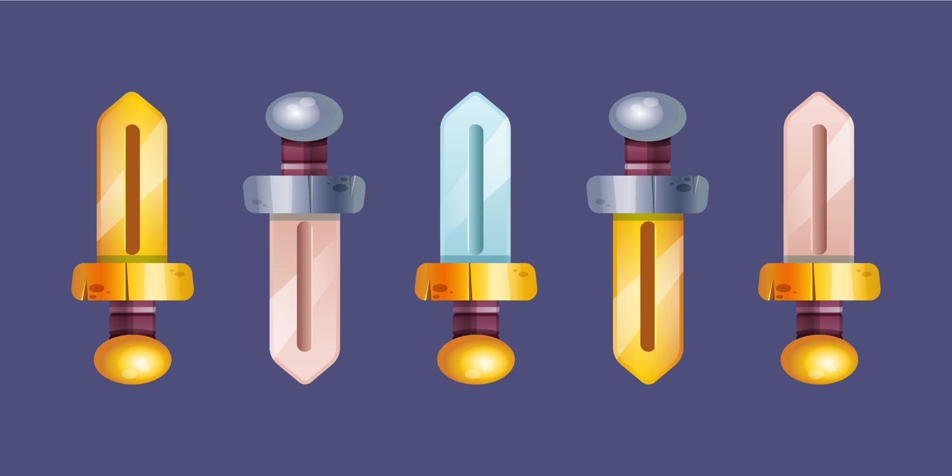 Game icons of swords, medieval weapons vector