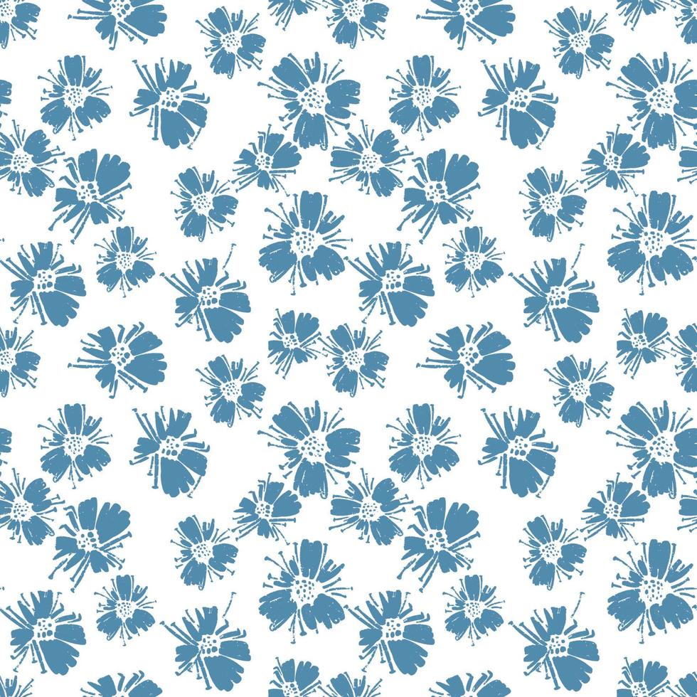 patrón vectorial sin costuras con dibujo de flores de amapola, ilustración botánica de color azul. telón de fondo botánico dibujado a mano. fondo artístico. vector