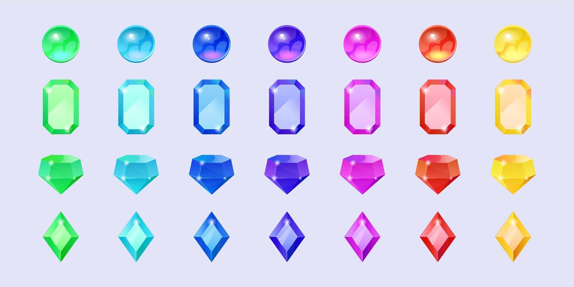 Color gems, jewel crystals, precious gemstones vector