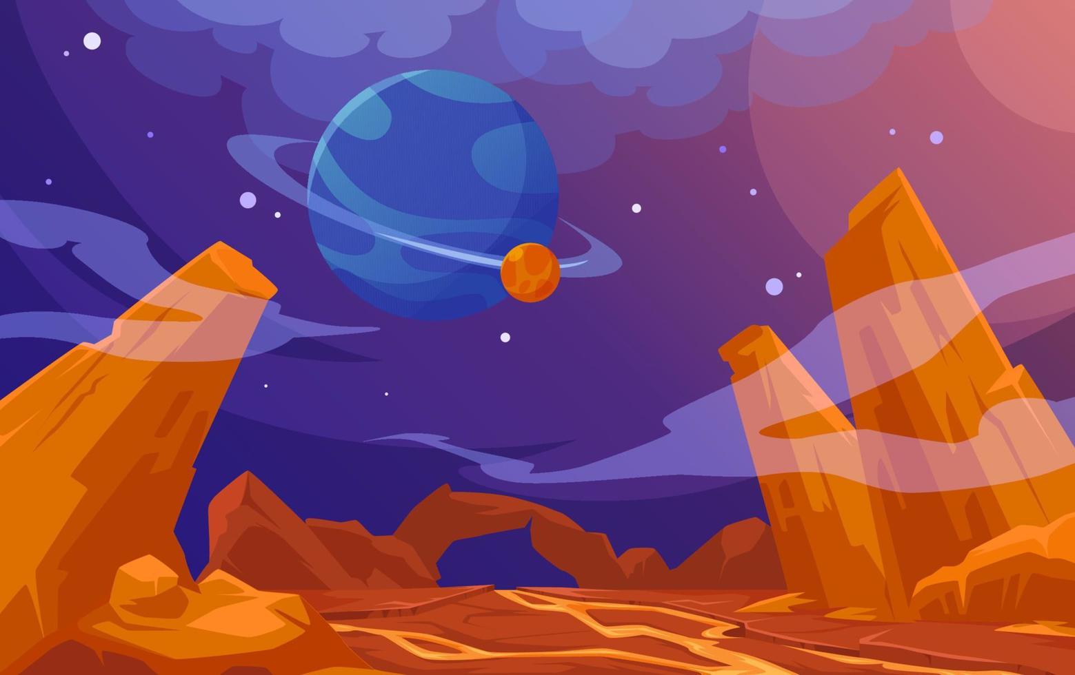 Mars landscape, alien planet background, red land vector