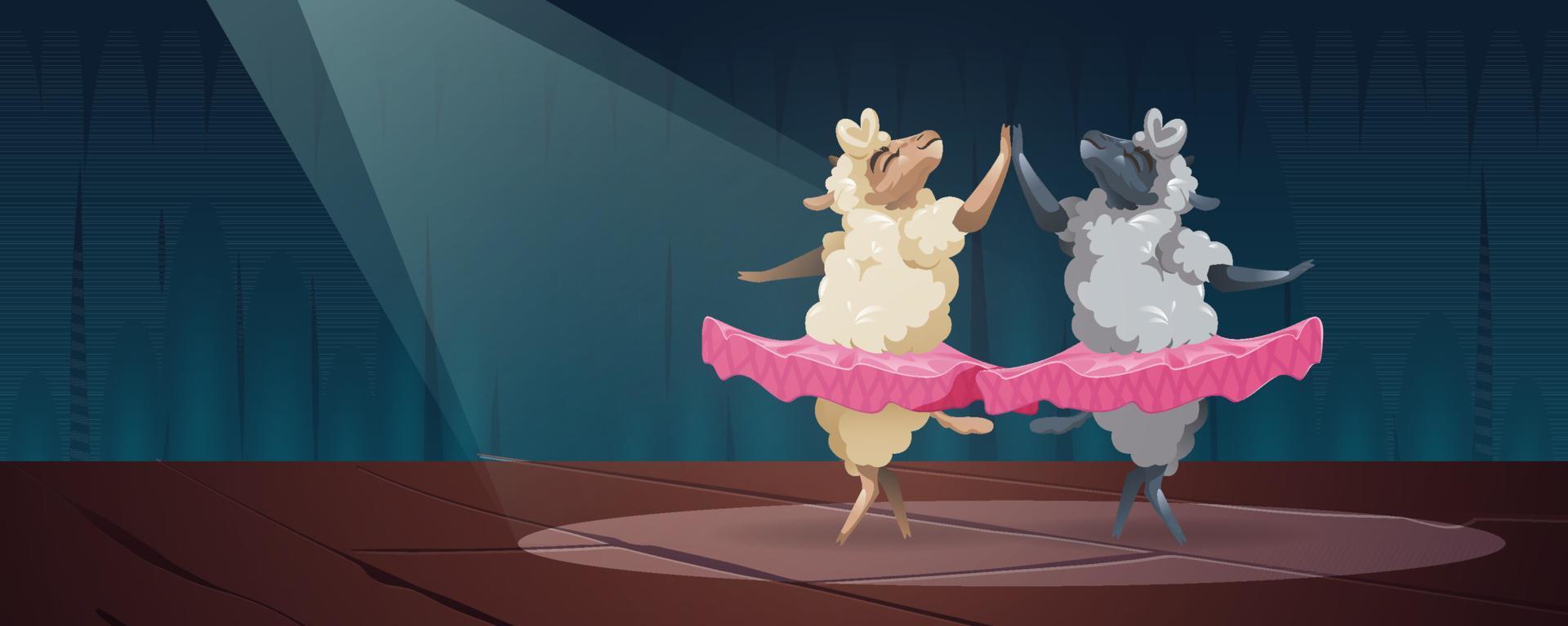 Cute sheep dance ballet on scene animals ballerina vector