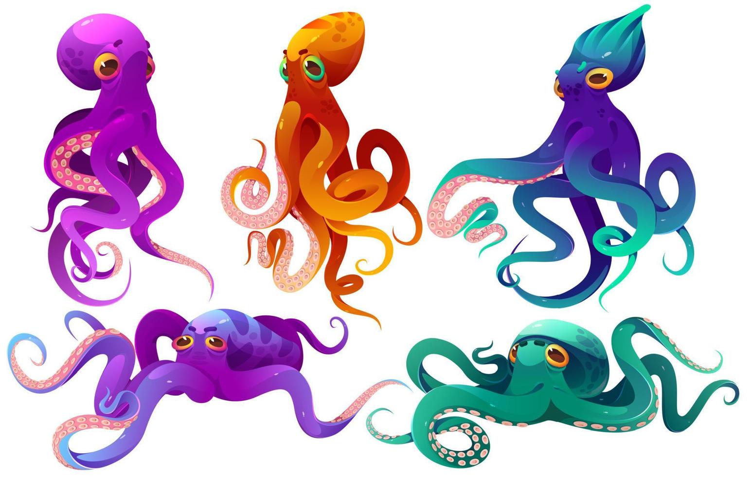 Cartoon octopuses sea animals underwater creatures vector