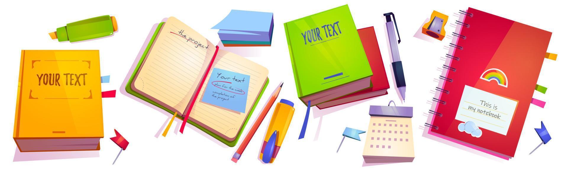 Stationery and notebooks school or office supplies vector